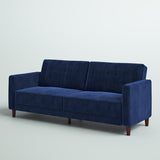 Royal blue velvet 3 seater sofa with teak wood frame