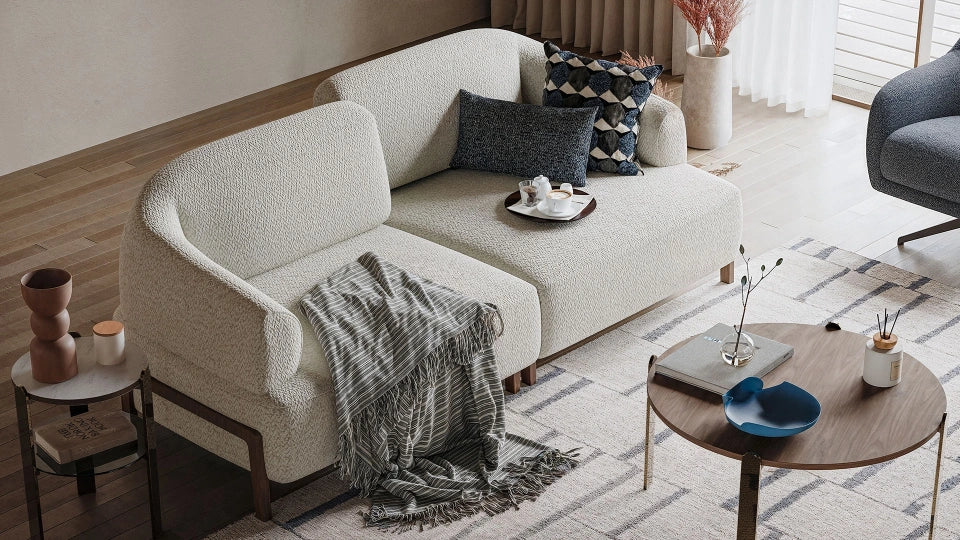 Premium modern sectional sofa with teak wood legs