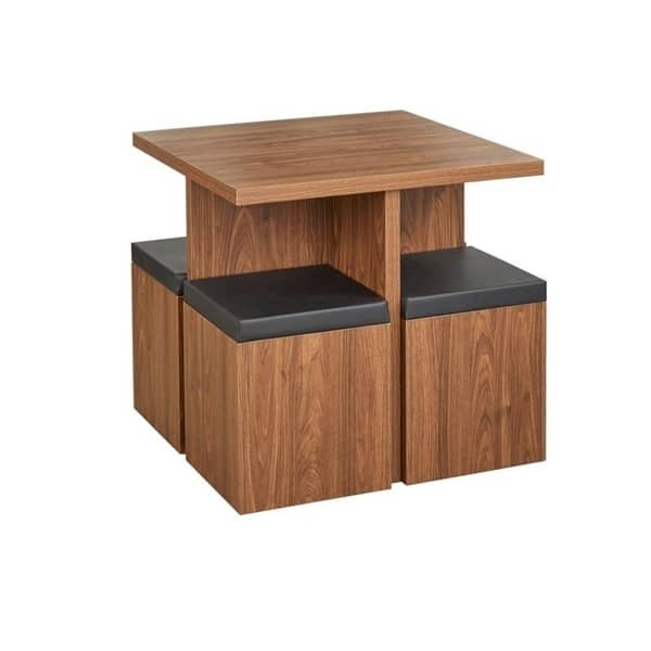 Wooden dining table with black cushions