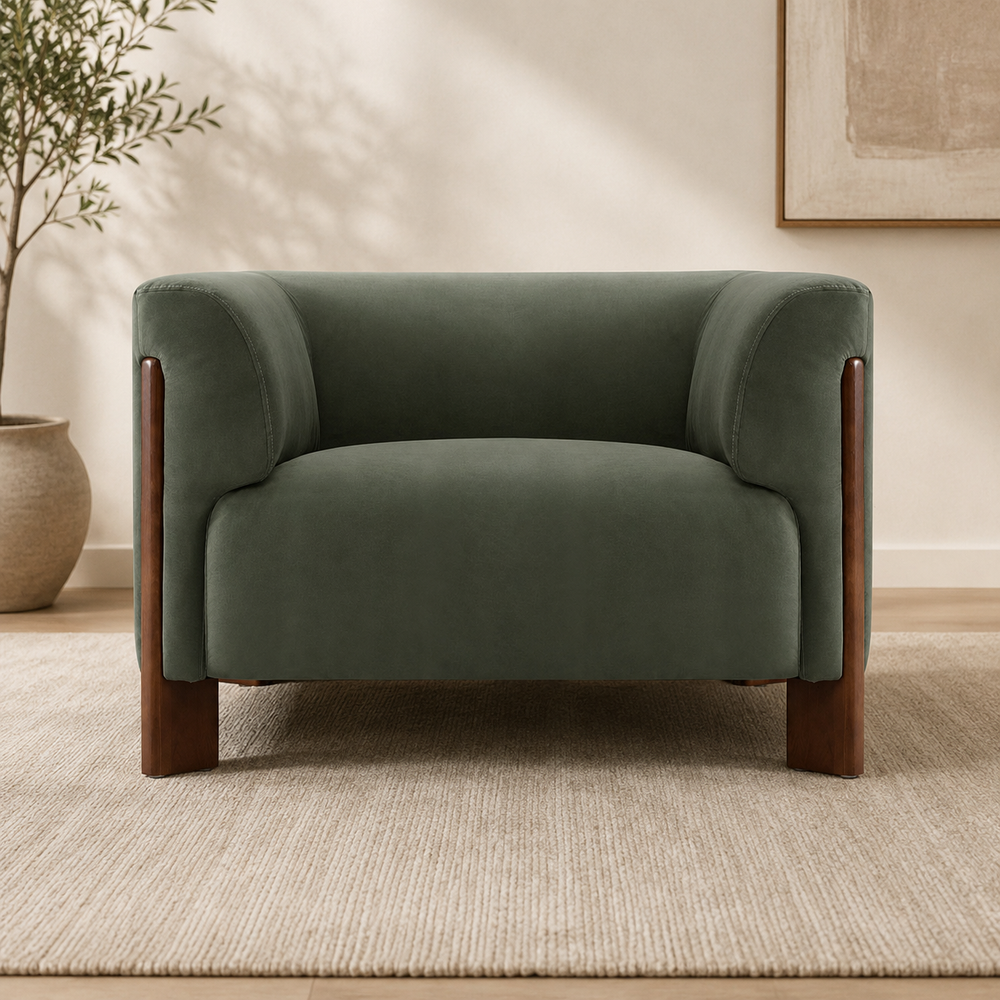 Modern olive green teak wood lounge chair
