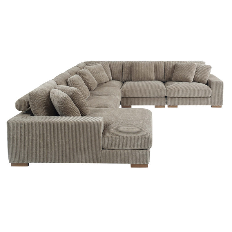 Contemporary teak wood upholstered sectional sofa