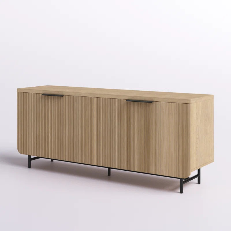 Japandi style fluted sideboard cabinet with elegant wood design