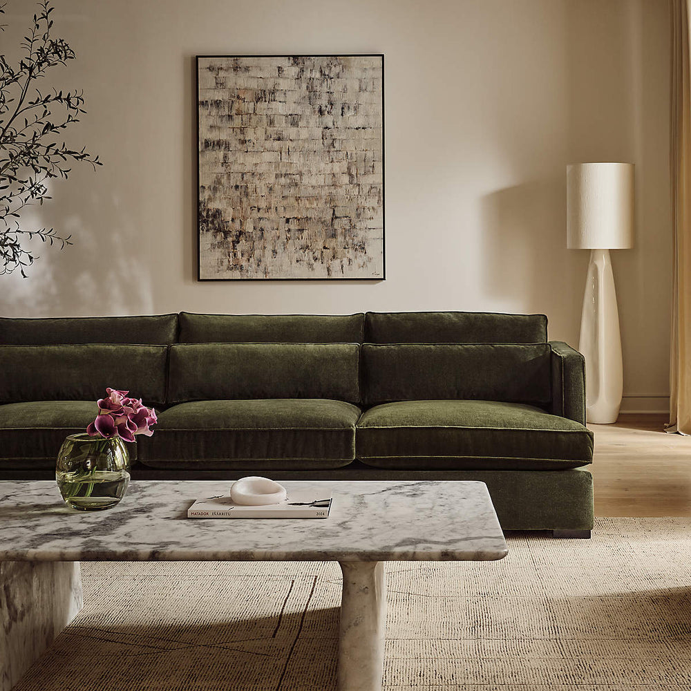 Elegant velvet sofa with solid teak wood structure