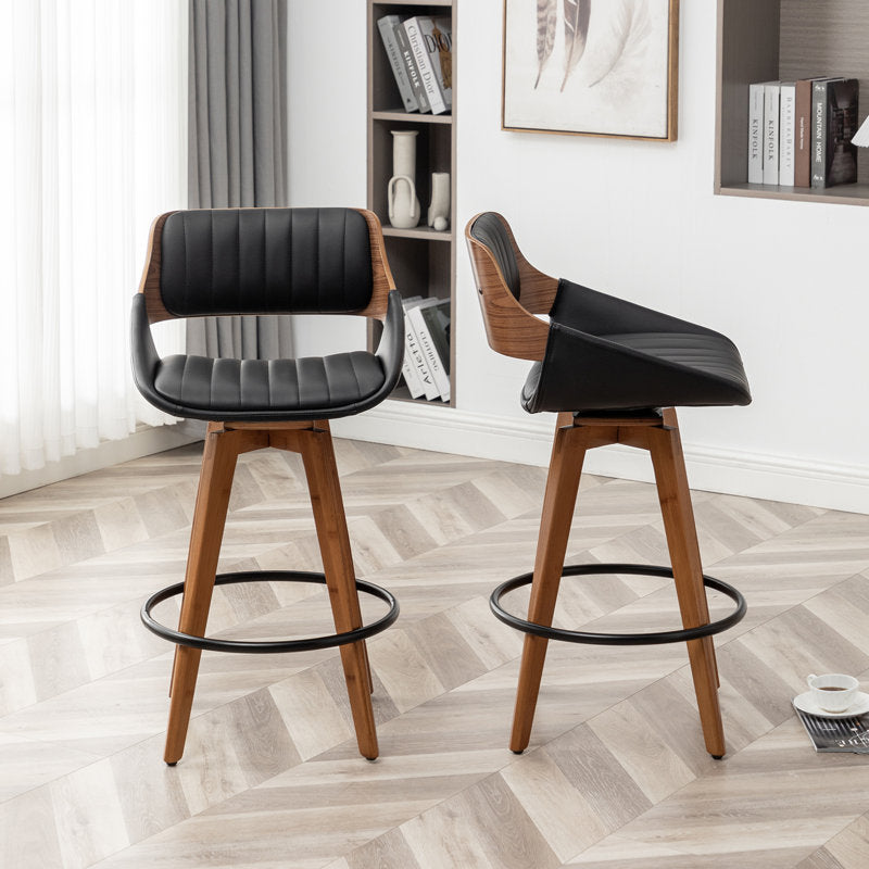 Scandinavian style teak bar stool with footrest