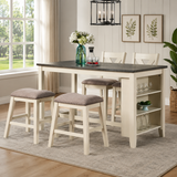 Teak wood dining table set with storage shelves