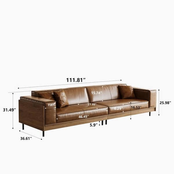 Handcrafted teak wood leather couch modern style