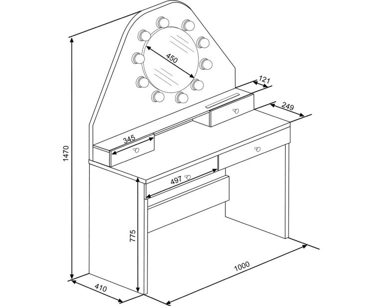 minimalist vanity table with mirror and drawers