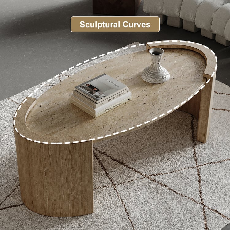 Designer modern center table with travertine finish