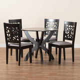 Contemporary black round dining table with geometric back chairs