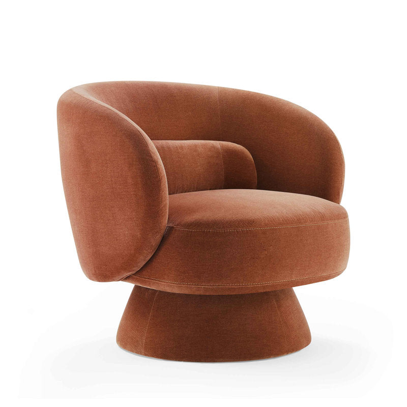 Modern curved barrel chair with plush velvet upholstery