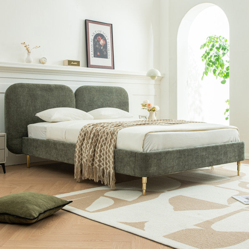 Contemporary bedroom bed with cushioned headboard