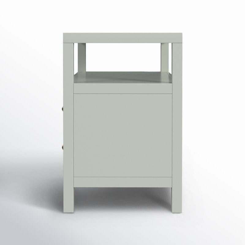 Handcrafted teak wood nightstand in mint green finish