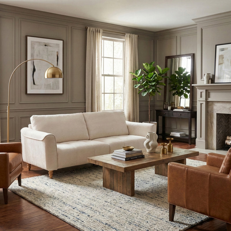 Scandinavian style white teak wood couch