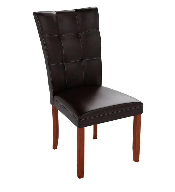 Modern dining table with marble top and leather chairs