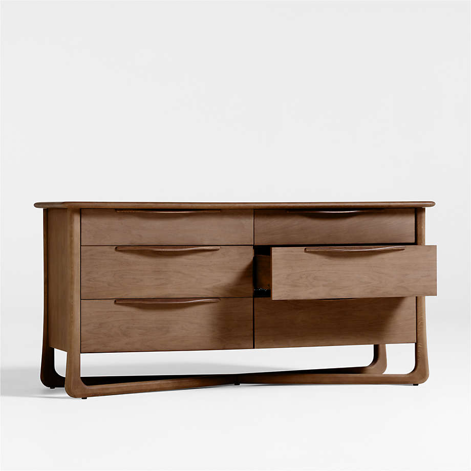 Contemporary solid wood dresser with six drawers