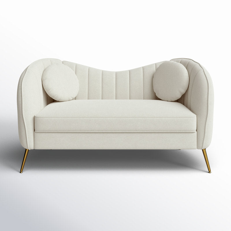 Luxury 2-seater accent sofa in cream fabric with teak wood base