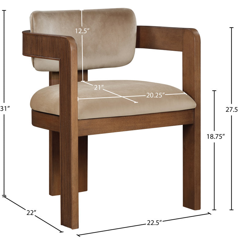 Modern teak wood dining chair with upholstered seat and backrest