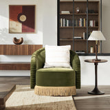 Designer olive green armchair by Sky Rise Decor