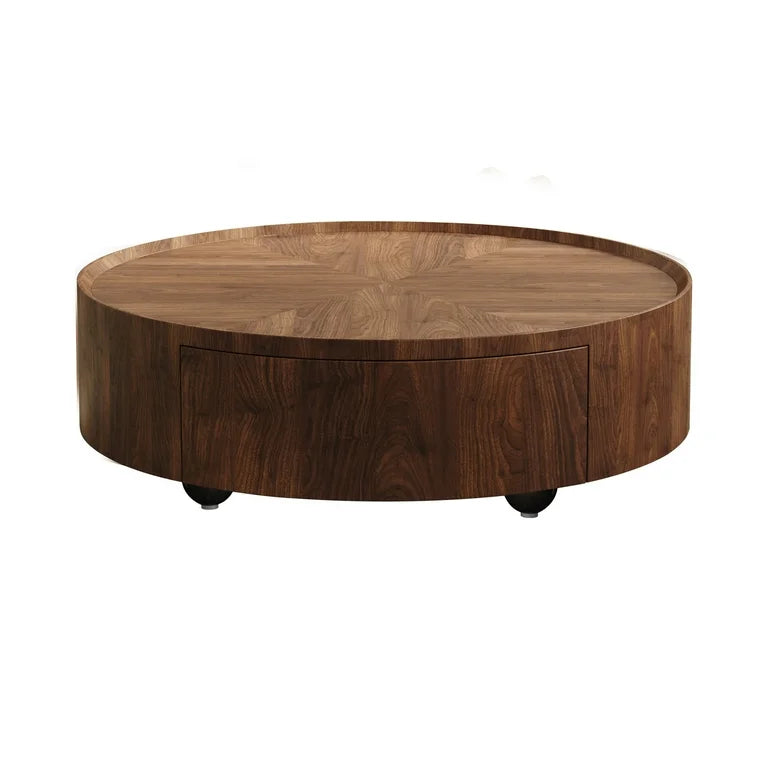 Elegant round coffee table in walnut finish for lounge