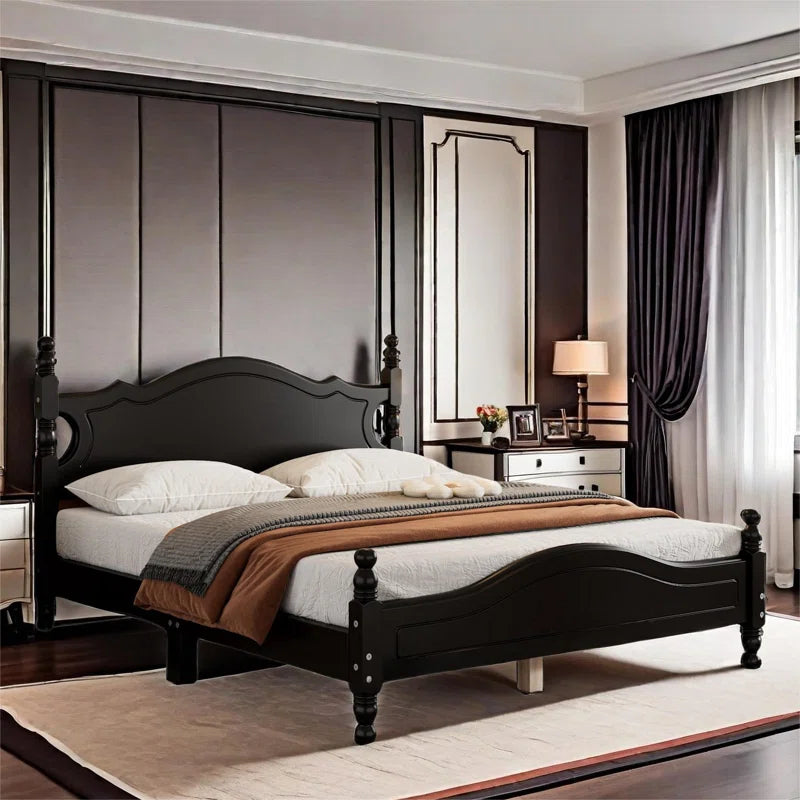 classic black bed frame solid wood design