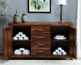 Chevron design wooden sideboard cabinet in walnut finish
