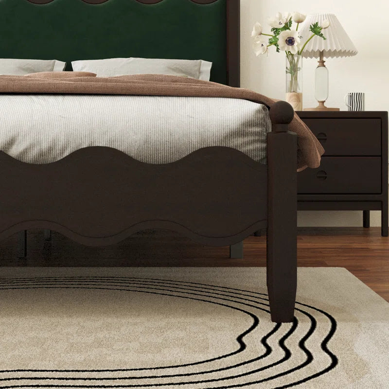Designer wooden bed with padded headboard