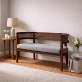 Luxury Teak Wood 2 Seater Sofa Chair with Boucle Fabric Upholstery & Cane Back | Designer Wooden Sofa