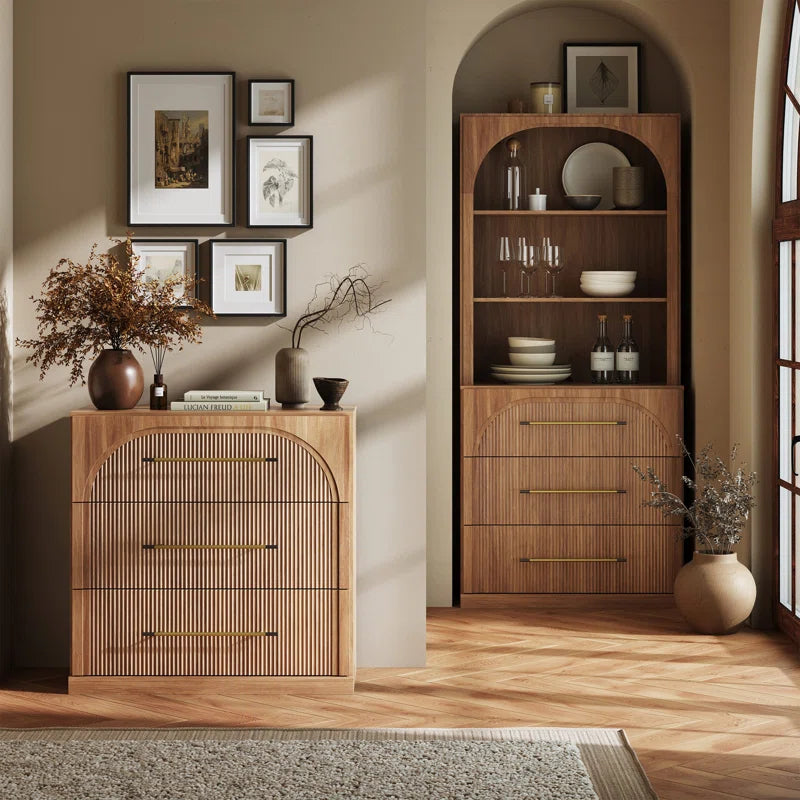Japandi oak 6-drawer dresser with brass hardware