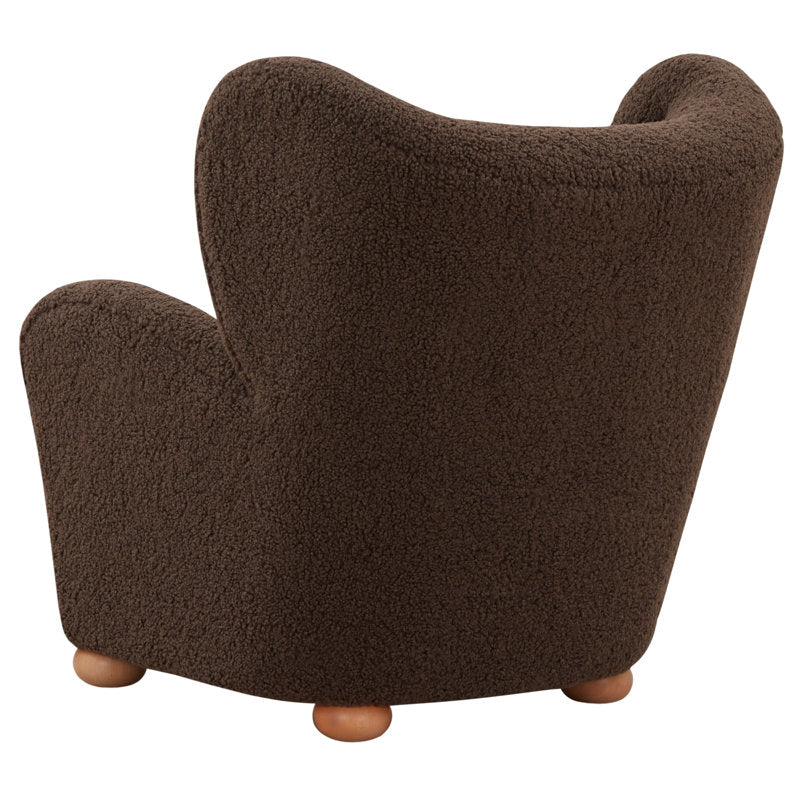 Cozy boucle armchair with teak wood base