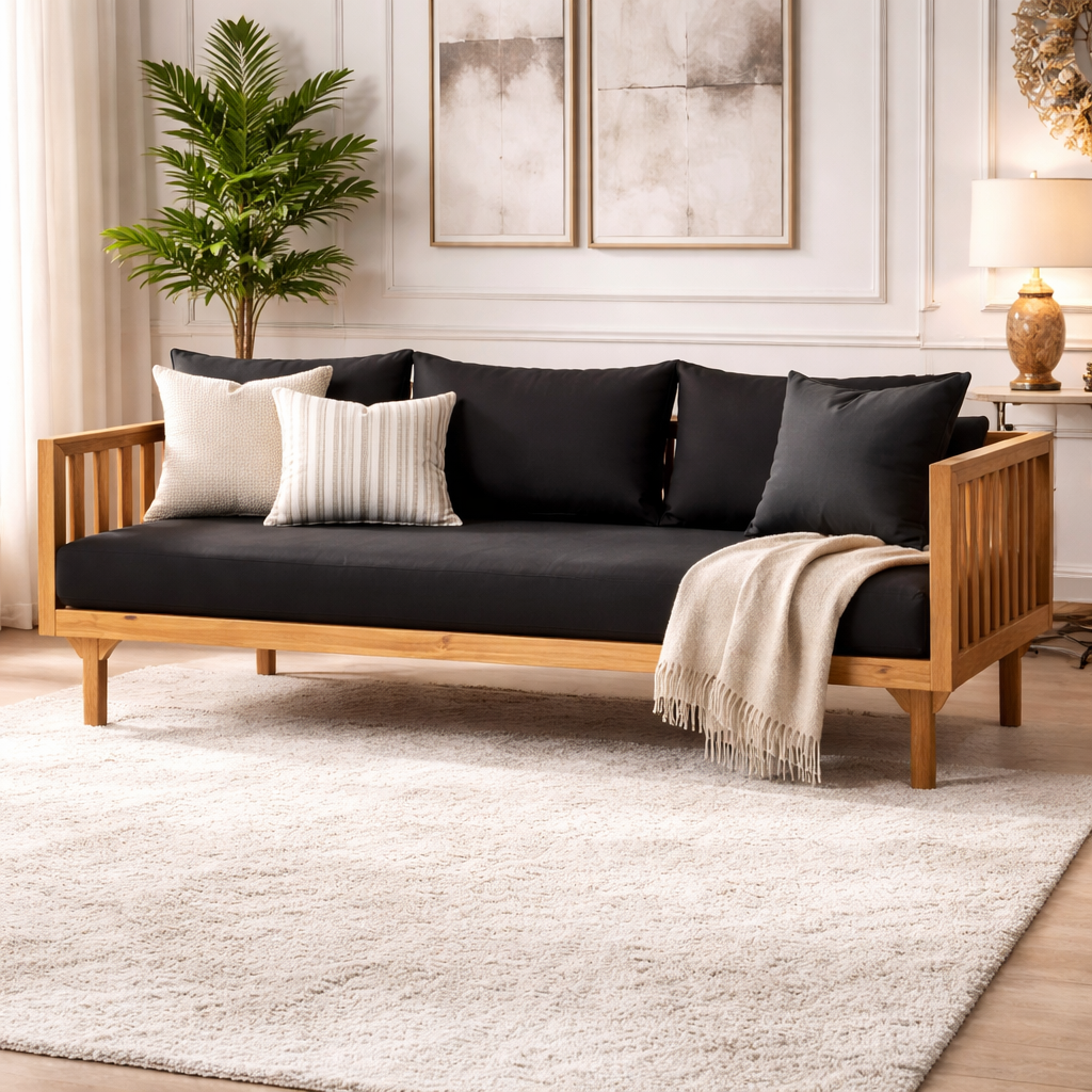Scandinavian Style 3 Seater Teak Wood Sofa for Modern Interiors
