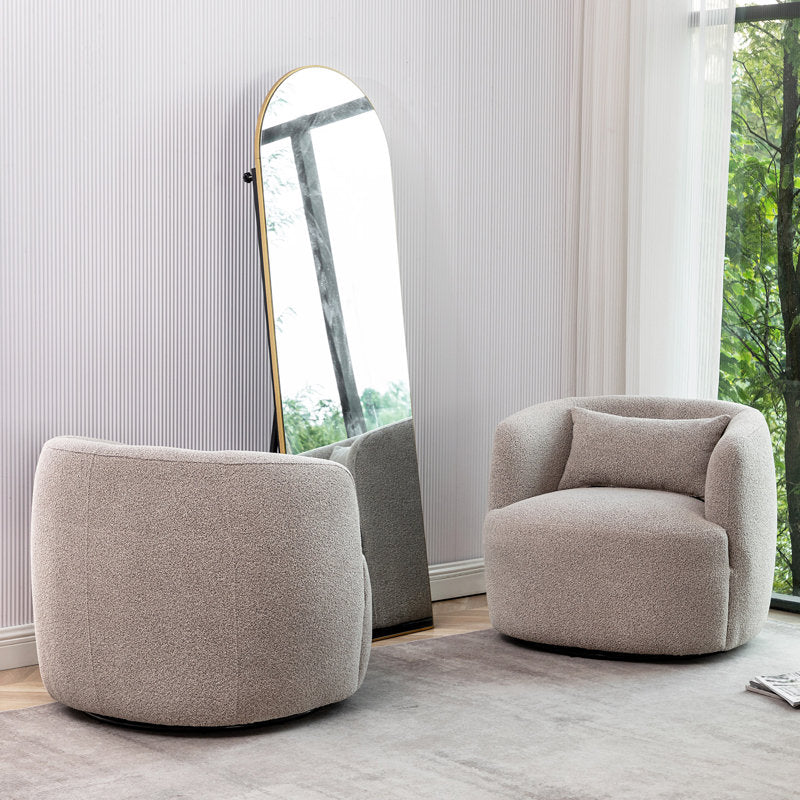 Beige accent swivel chairs with rounded barrel back