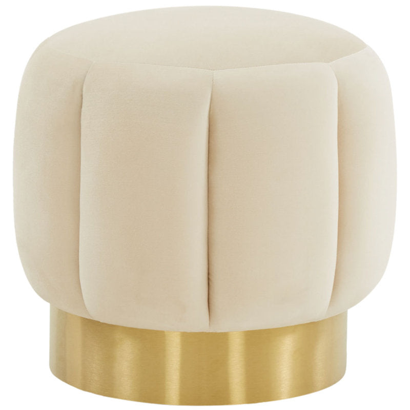 Elegant round seating stool with teak wood frame