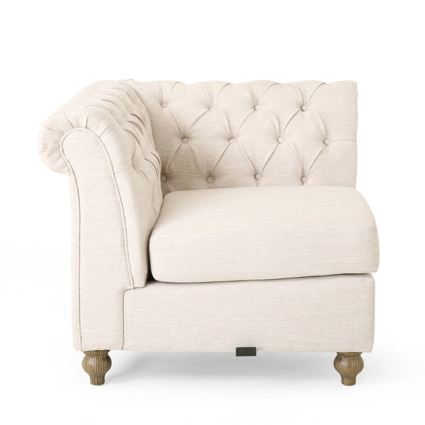 Handcrafted teak wood sofa with Chesterfield detailing