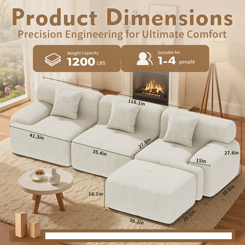 Modern Luxury 5 Seater Cream Modular Sofa Set