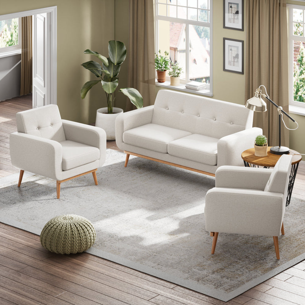 Solid teak wood 3 seater sofa with matching armchairs