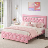 Luxury pink upholstered bed made from solid teak wood