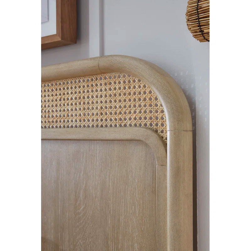 minimalist wooden bed frame with soft headboard