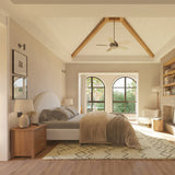 Elegant cream upholstered teak wood bed frame