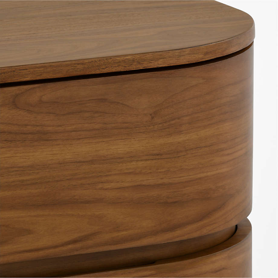Handcrafted teak wood nightstand with two drawer storage