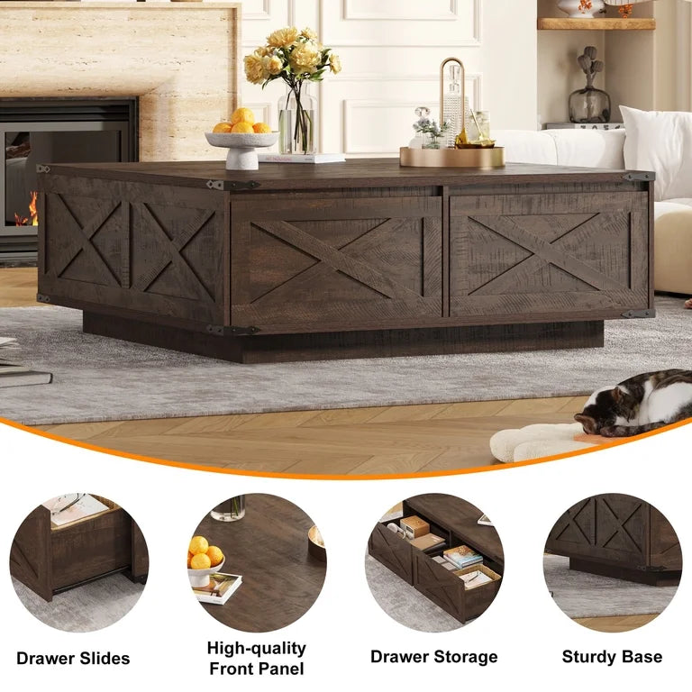 Dark brown storage coffee table for modern farmhouse living room