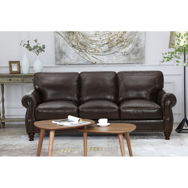 Luxury teak wood leather sofa for modern living room