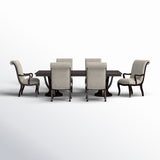 Dark Walnut Solid Teak Dining Table with Fabric Chairs
