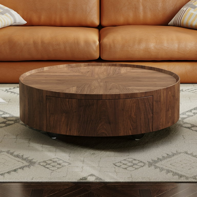 Stylish walnut center table with hidden drawer compartments