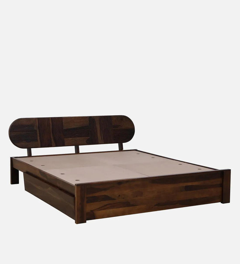 Minimalist wooden bed with stylish headboard