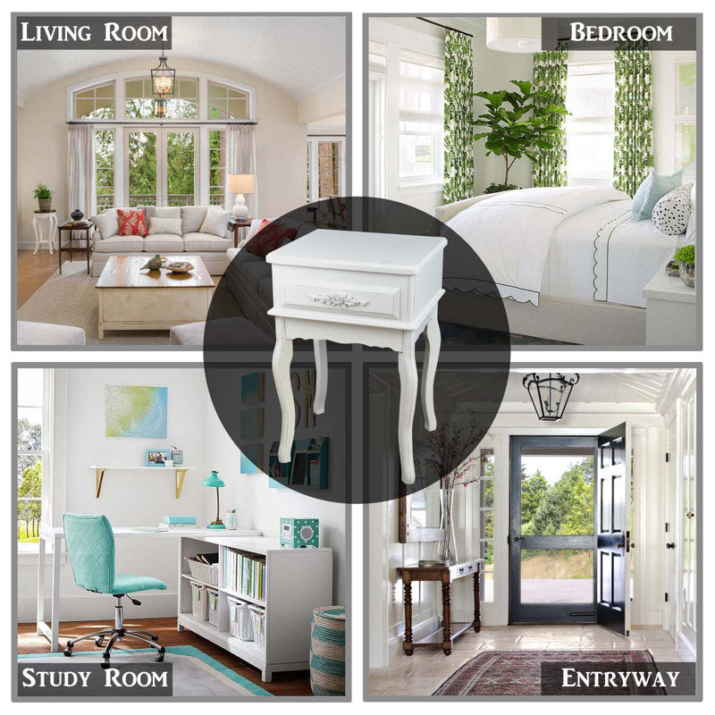 Compact wooden lamp table with drawer storage