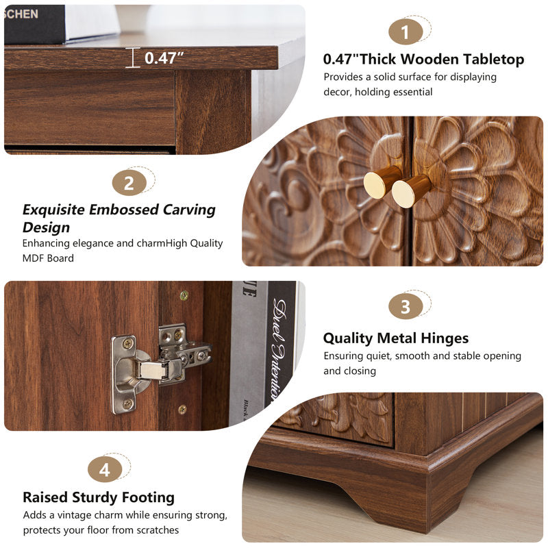 Artisan handcrafted teak wood living room cabinet