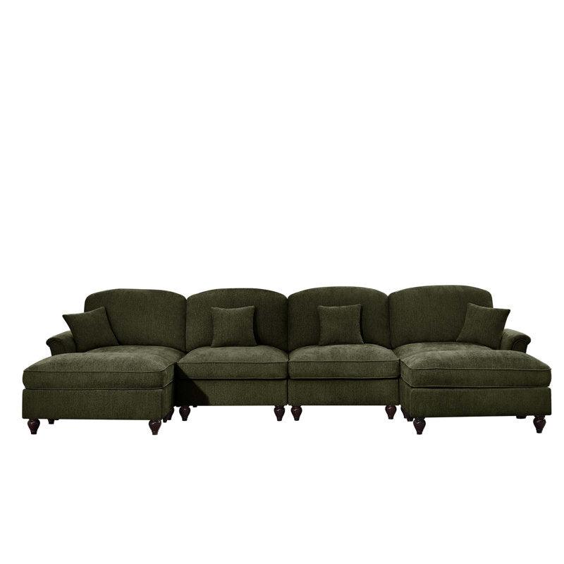 Designer teak wood sofa with skirted base
