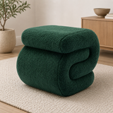 Luxury green bouclé accent chair with teak wood frame