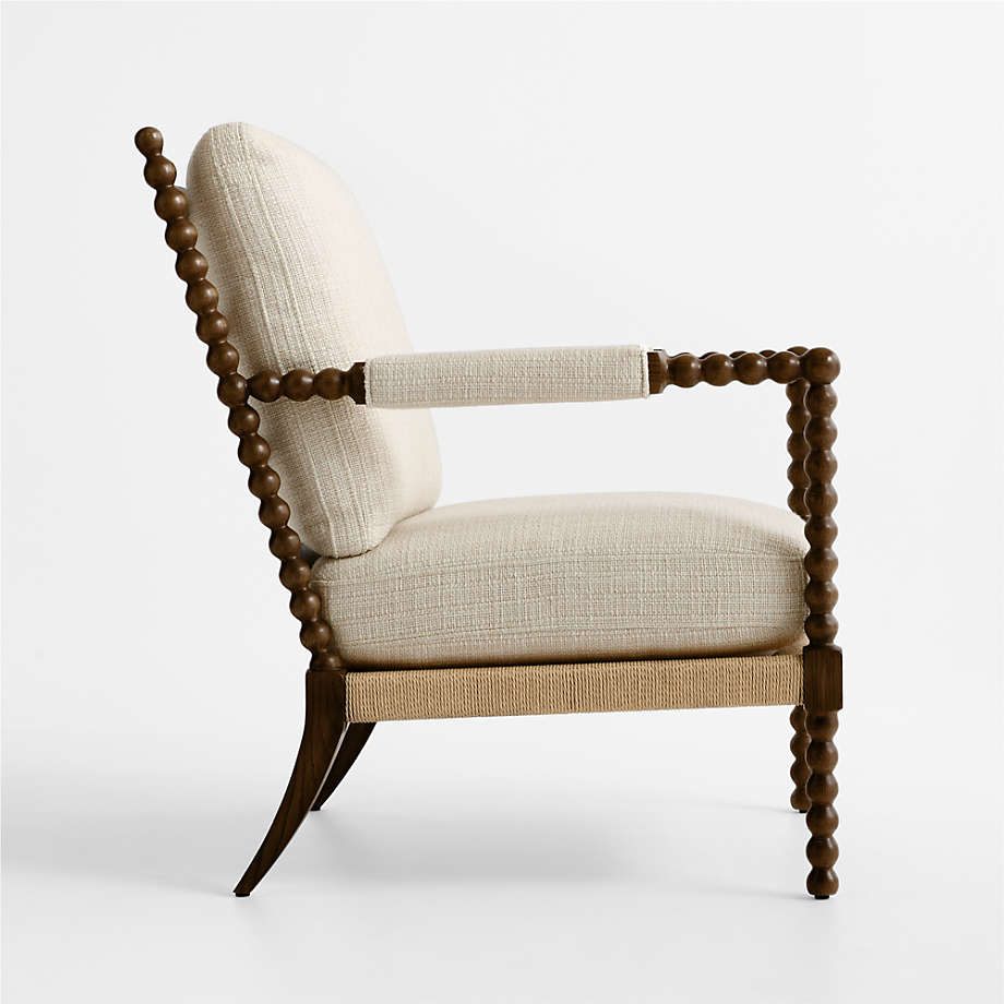 Comfortable beige upholstered teak wood chair