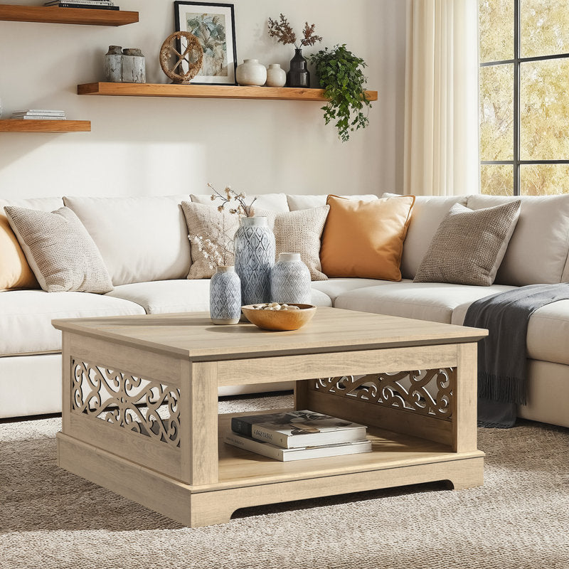 Natural finish teak wood rectangular coffee table